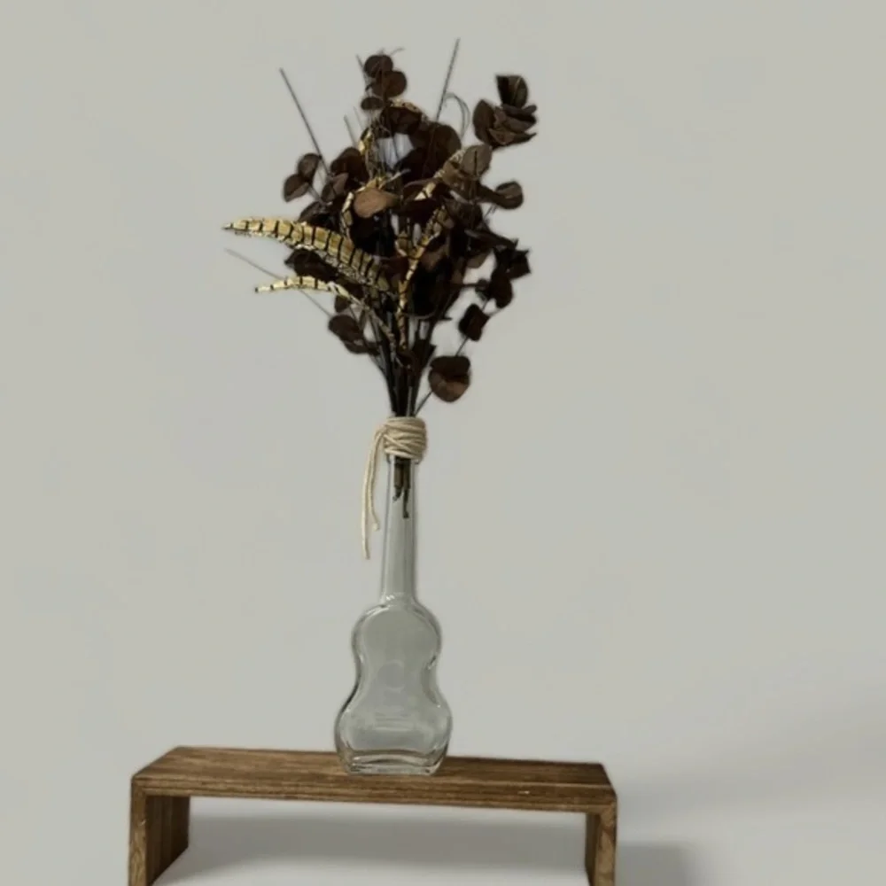 One of a kinda guitar base hand made‎ faux flowers with faux feathers brown